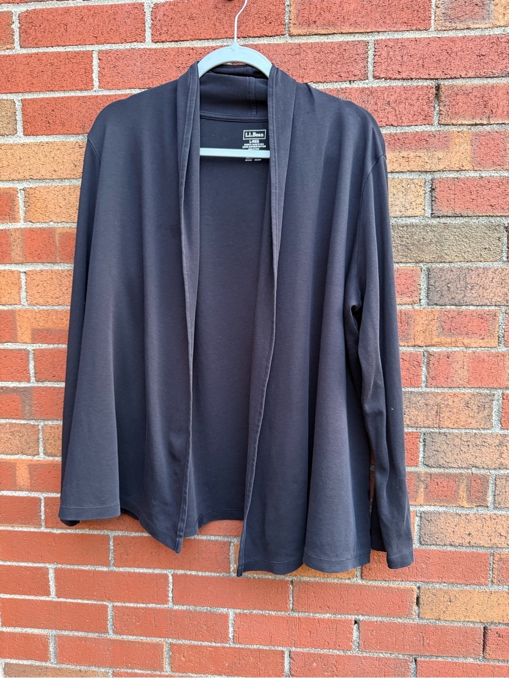 L.L.Bean Supima Cotton Open Front Cardigan Black Women's Large L Regular